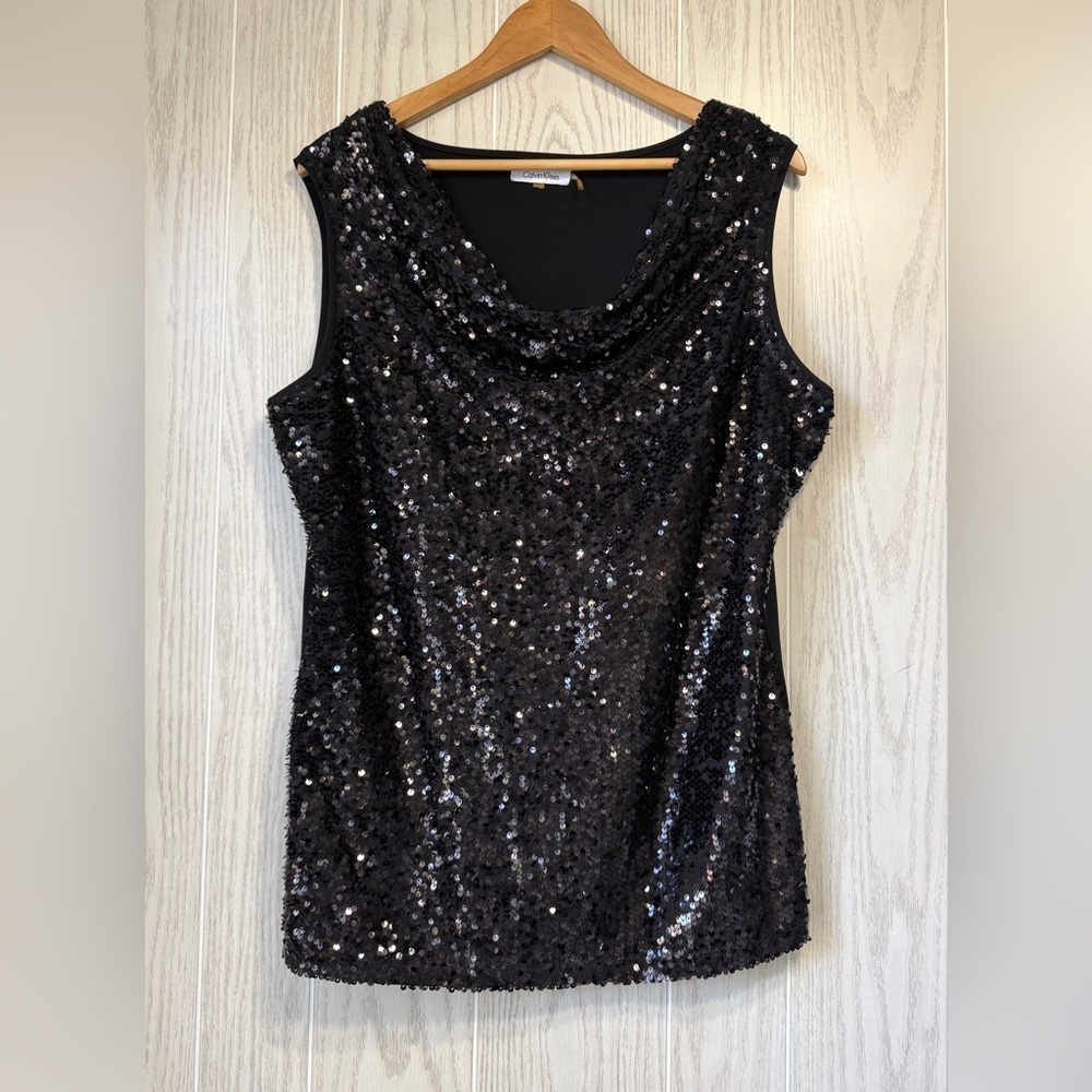 Calvin Klein Black Sequin Sleeveless Blouse Size 1X